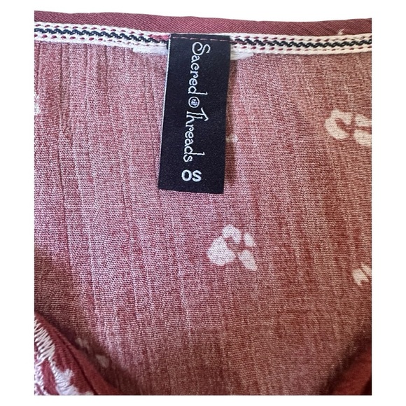 Sacred Threads Hippie Boho Gypsy Festival Block Print Peasant Smock Top One Size - Picture 3 of 5